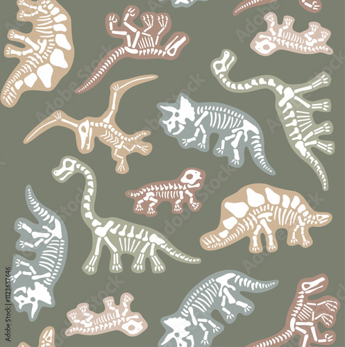 Dinosaur skeleton seamless pattern