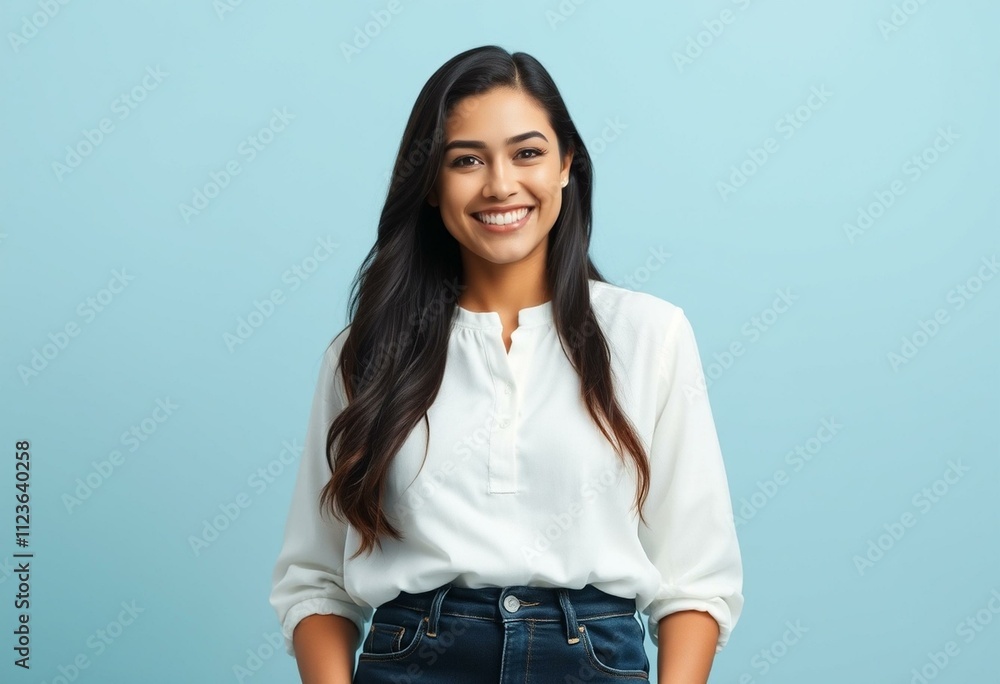 A warm and optimistic half-length portrait of a woman A warm and optimistic half-length portrait of a woman