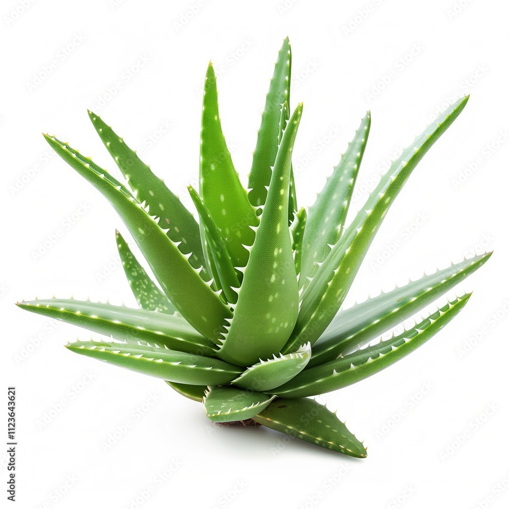 Fototapeta premium Lush green aloe vera plant isolated on white background. (1)