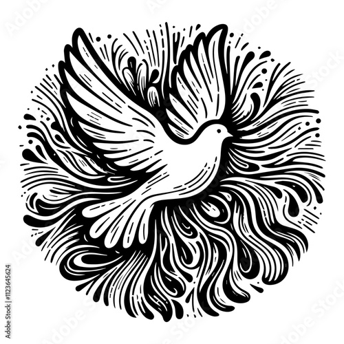 bold and artistic dove with radiant floral patterns