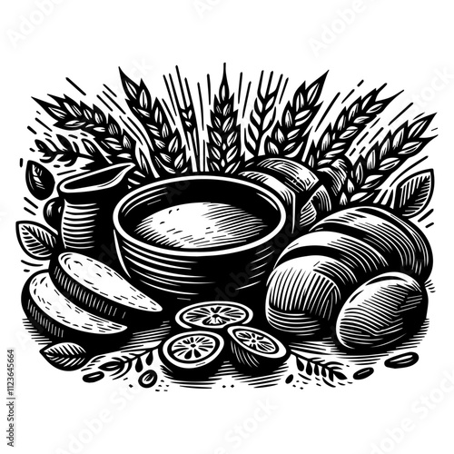artistic black and white food and grain design