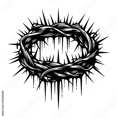 artistic depiction of a thorn crown, religious symbolism in black and white