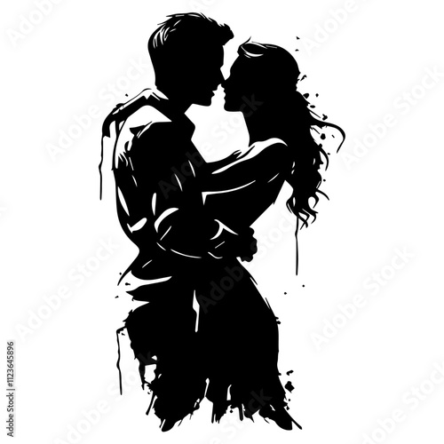 loving couple close together silhouette in black vector