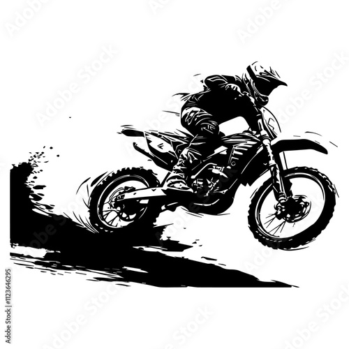 artistic depiction of motocross stunt with powerful design – black vector