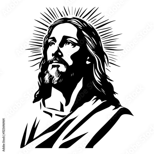 black and white illustration of jesus christ with spiritual details