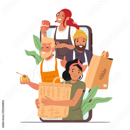 People selling handmade goods online e-business digital marketing and social advertising scene