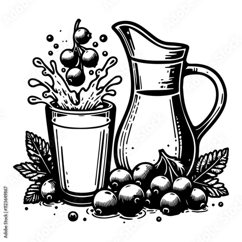 detailed illustration of a grape drink with leaves and fruit
