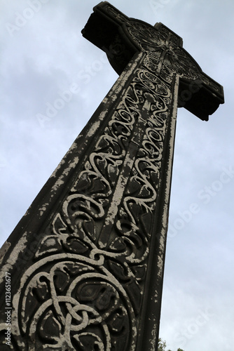 Celtic cross in drak stone commemoring 78th Highlanders - Edinburgh Castle Esplanade - Edinburgh - Lothian - Scotland - UK photo