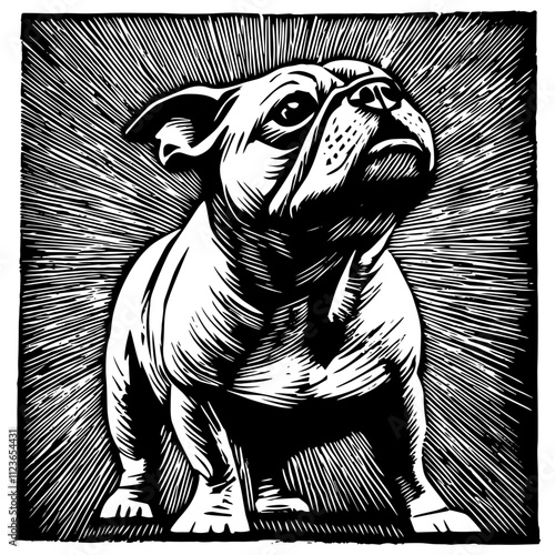 artistic dog head sketch in monochrome woodcut design – black vector