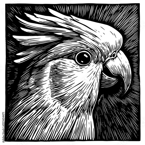 detailed parrot sketch in vintage woodcut style