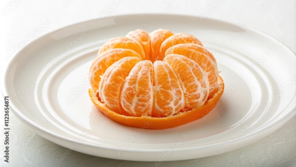 Peeled Mandarin with Neatly Arranged Segments on White Plate Peeled Mandarin with Neatly Arranged Segments on White Plate