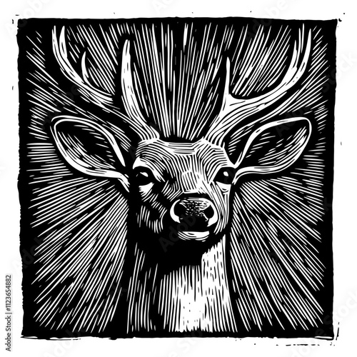 majestic deer portrait in black and white vector illustration