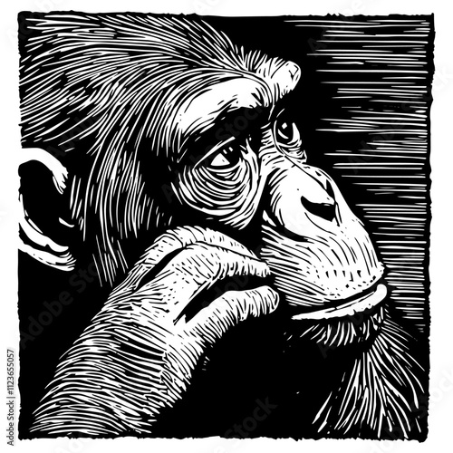 expressive monkey face in a hand-drawn illustration