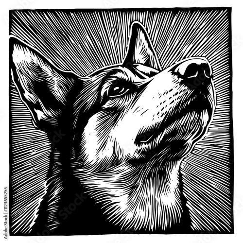 artistic monochrome depiction of a dog with bold textured lines