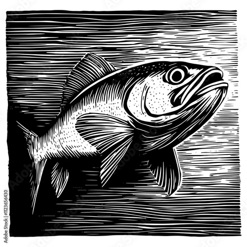 realistic fish illustration with detailed linework – black vector