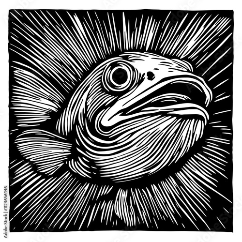 realistic fish illustration with detailed linework – black vector