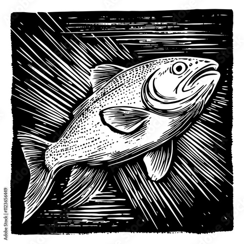 realistic fish illustration with detailed linework – black vector