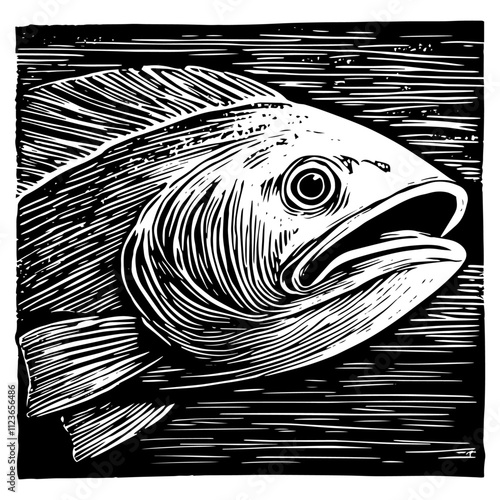 realistic fish illustration with detailed linework – black vector