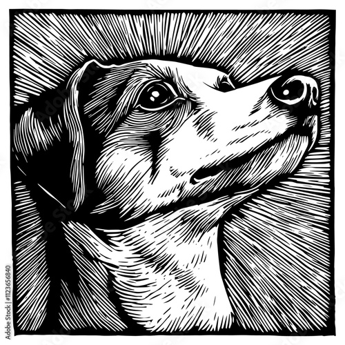 realistic dog illustration with textured shading and bold linework