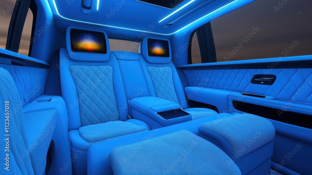 Fototapeta premium a focus on the rear seats of a luxury car, with built-in entertainment screens
