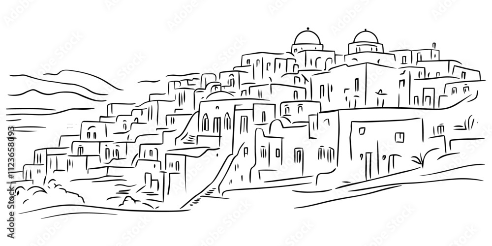 Fototapeta premium artistic sketch of european old town in minimalist style – black vector