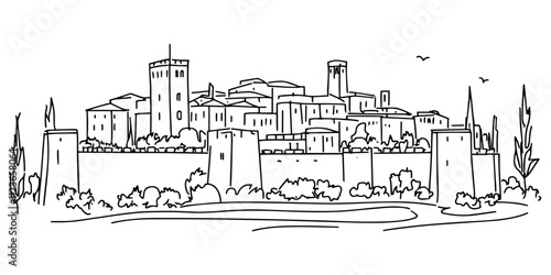 decorative black vector of medieval city and architecture