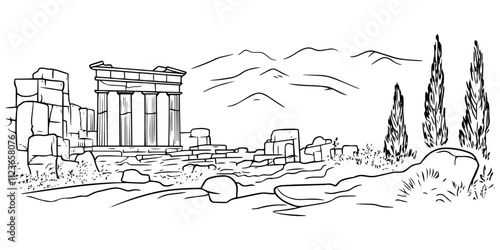 Wallpaper Mural black and white illustration of greek ruins Torontodigital.ca