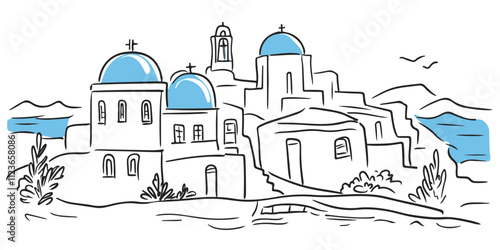 artistic sketch of traditional greek architecture in minimalist style – black vector