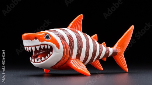 A small ground shark species, the chain catshark (Scyliorhinus retifer), inhabits the Atlantic Ocean and is shown isolated on a black background. photo