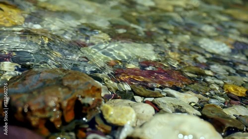 Water flowing on the Ganges river bank in Rishikesh