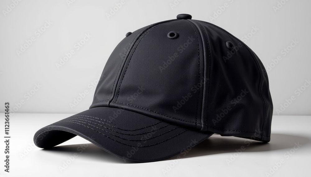 Versatile black cap on a minimalist surface, perfect for casual outings or sporty adventures, showcasing its sleek design and practicality Versatile black cap on a minimalist surface, perfect for casual outings or sporty adventures, showcasing its sleek design and practicality