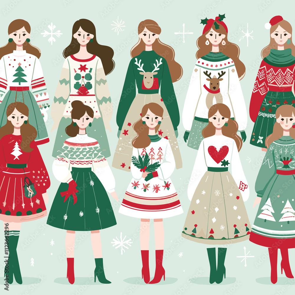 Fototapeta premium Christmas Dress Flat Vector Design