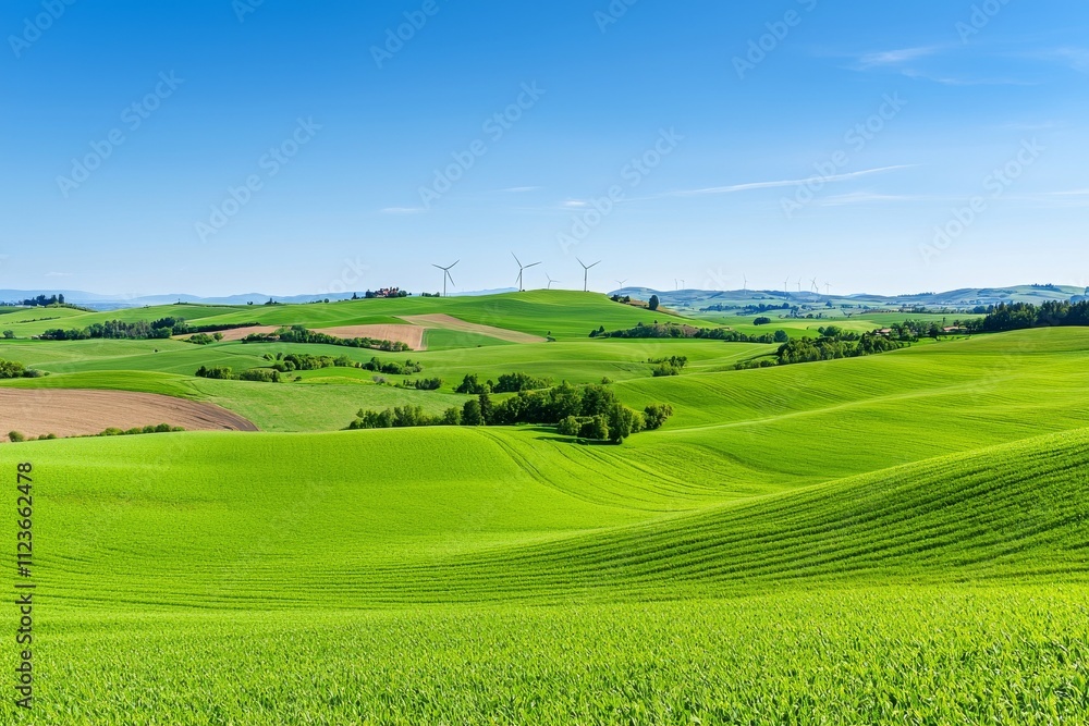 Obraz premium Steptoe Butte State Park in Washington offers a view of 58 wind turbines, which have turned the long-neglected wind power of the Palouse into a crucial part of the alternative energy grid.
