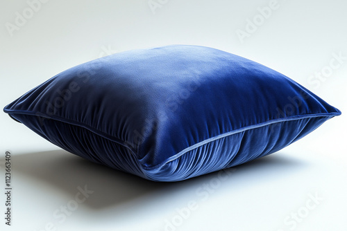 Photo studio d'un coussin en velours doux avec texture luxueuse et design minimaliste, sur fond blanc photo