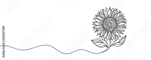 Continuous line drawing of sunflower. Vector illustration with one line graphic design