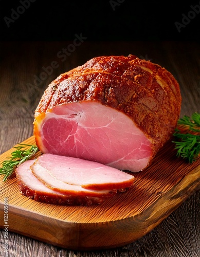 Obraz na płótnie joint of cooked ham on a chopping board w salonie