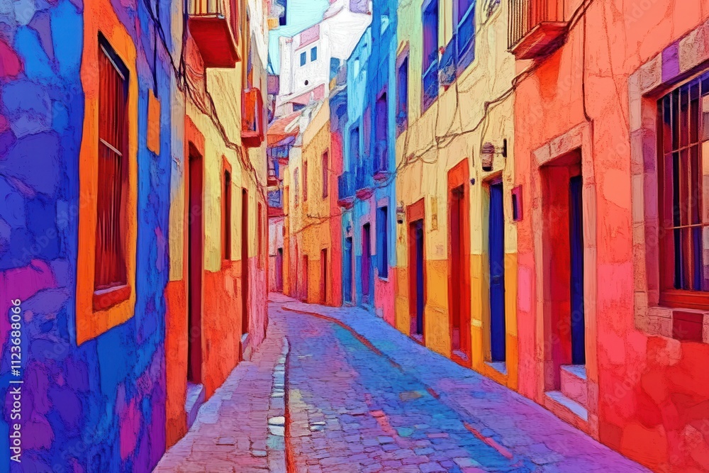 Fototapeta premium Bright alleys and pathways in Guanajuato city, Mexico