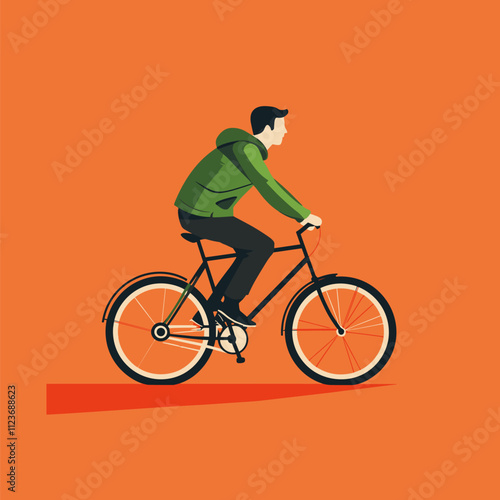 A Man Riding a Bicycle on an Orange Background