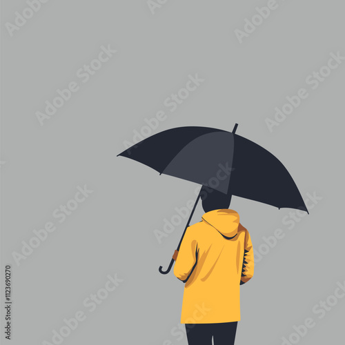 Rainy Day Solitude. A Figure Under an Umbrella