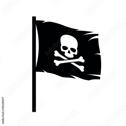 Pirate flag. Jolly Roger, a black pirate flag with Adam's head (human skull) and bones. Symbol of sea robbers and plunderers.