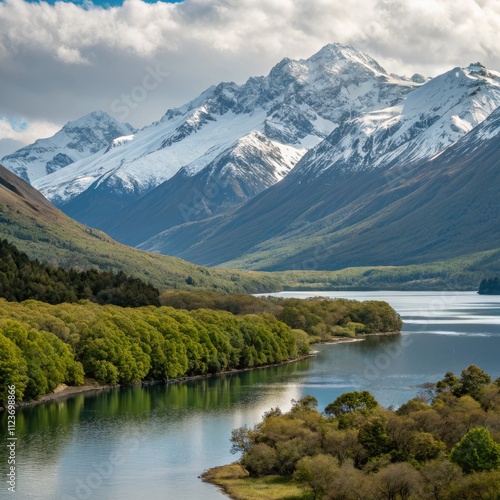 Diamond Lake at Glenorchy With Majestic Mountains and Clear Waters. Generative AI photo