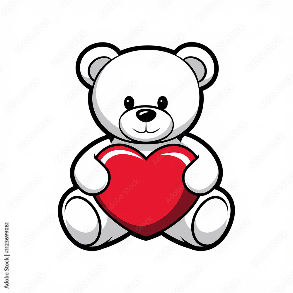 Naklejka premium Cute White Teddy Bear Holding Red Heart