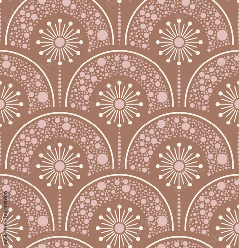Seamless pattern with abstract flowers in trendy color  palette of 2025 year.