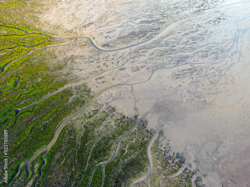 Aerial view of the tidal streams of the Slurfter, Rotterdam, The Netherlands photo