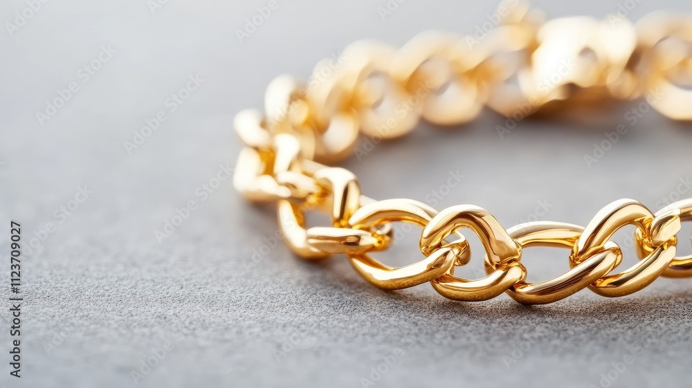 Close-up of gold chain bracelet on gray surface Close-up of gold chain bracelet on gray surface
