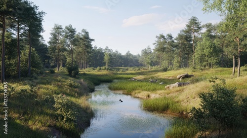 Landscape of nature park Fochteloerveen near Veenhuizen The Netherlands. One of the few areas in the Netherlands where living raised bogs still occur. photo