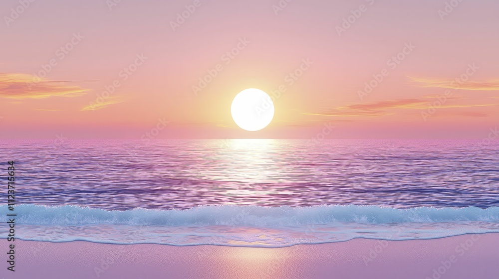 Fototapeta premium Gentle waves lapping on tranquil shore, soothing sunset colors promoting restorative sleep and deep relaxation.