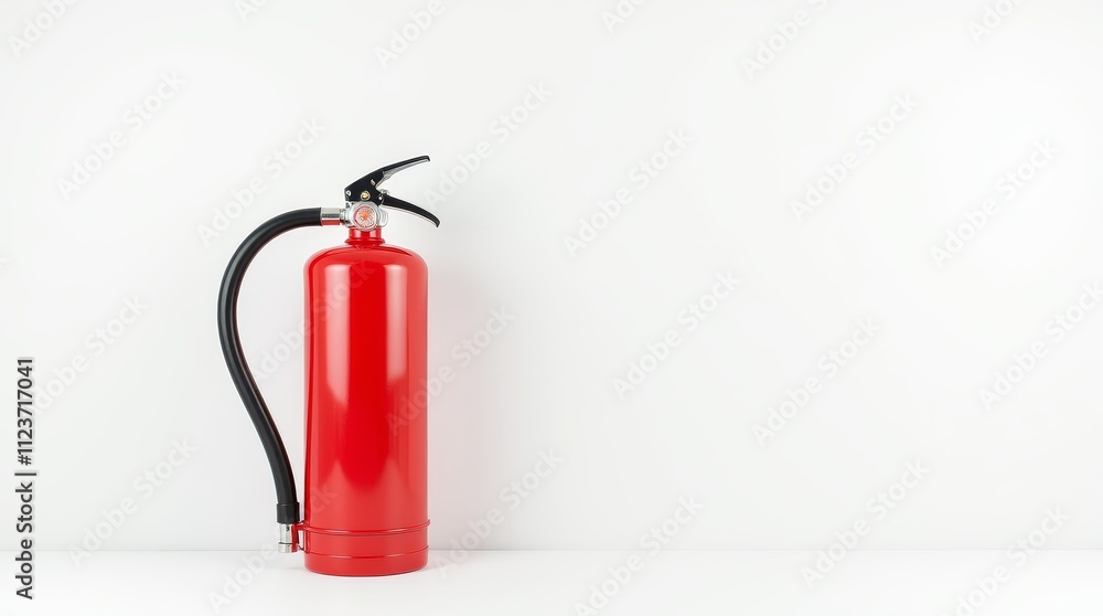 Obraz premium Vibrant Red Fire Extinguisher on White Background