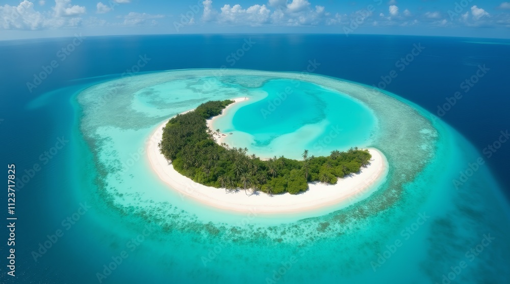 Fototapeta premium Crescent Island Aerial View: Turquoise Waters and White Sands