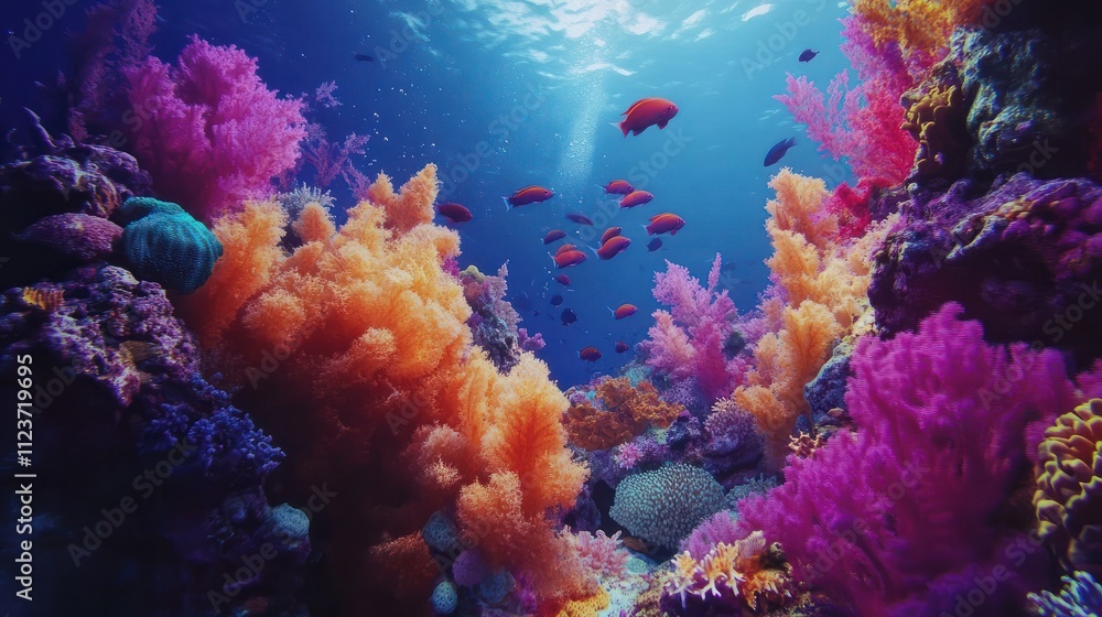 Obraz premium Underwater coral reef and exotic sea life, beautiful vibrant colors, tropical colorful sea and fish, diving and biodiversity concept, hd